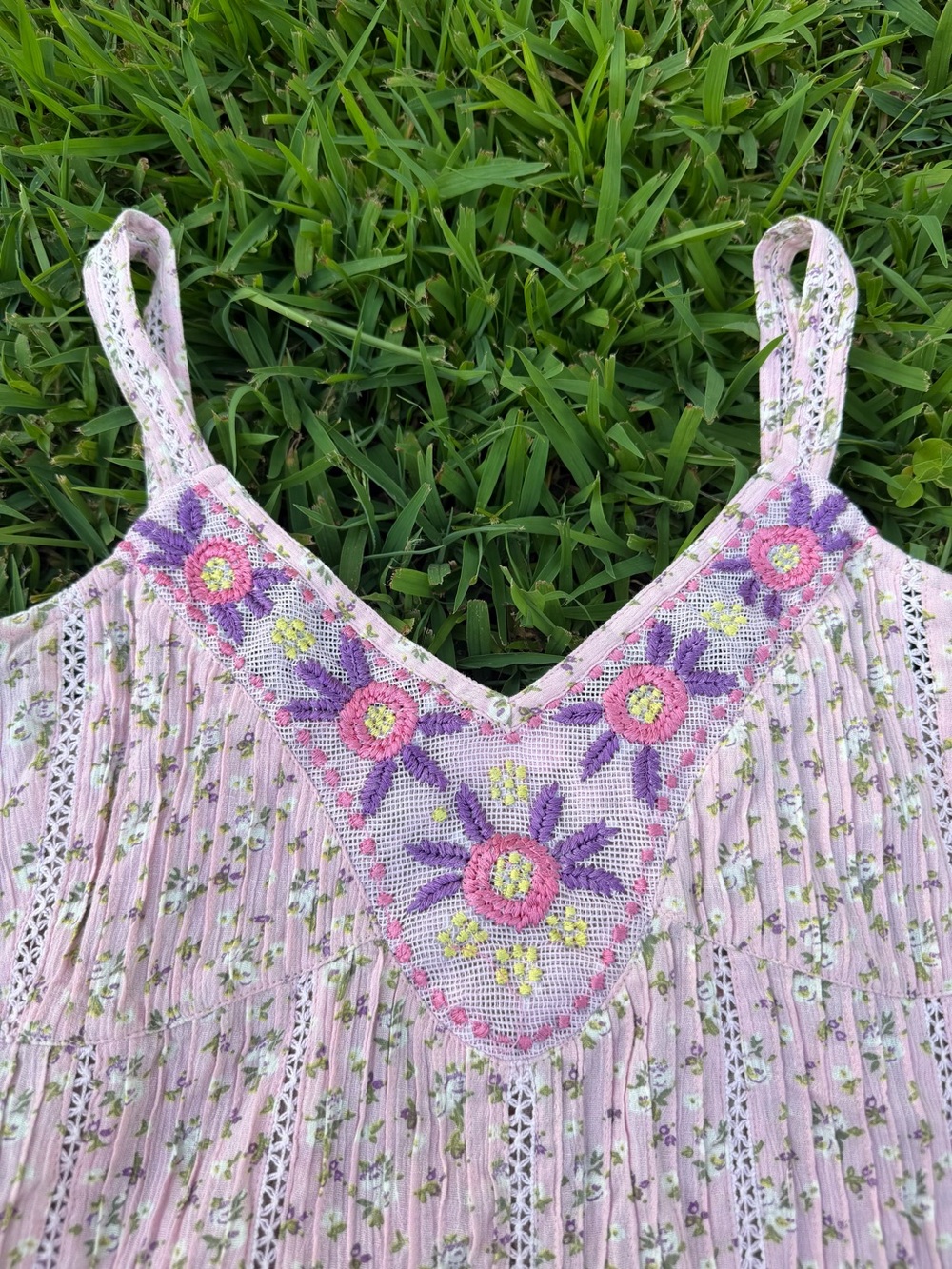 Vintage Nolita Pink Floral Embroidered Lace Boho Babydoll Tank Top Medium - Picture 6 of 8